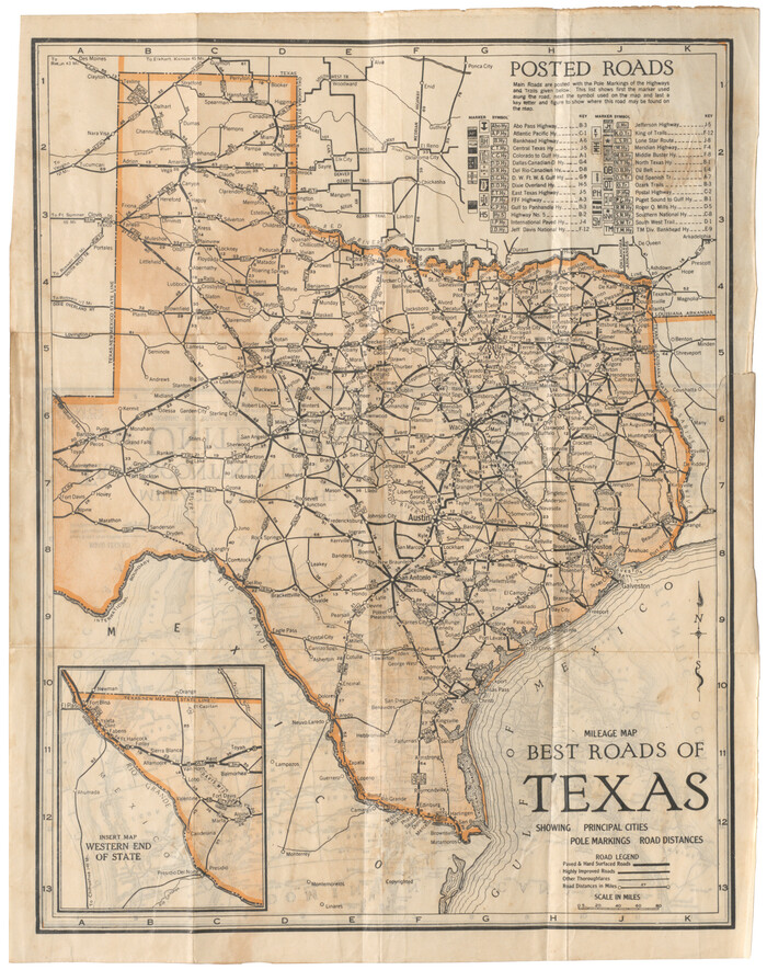 95898, Mileage Map - Best Roads of Texas showing principal cities, pole markings, road distances, Cobb Digital Map Collection - 1