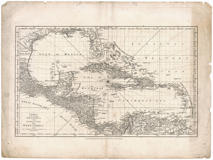 96440, Index to the following sixteen sheets, being a compleat chart of the West Indies with letters in the margin to direct the placing of the different sheets in their proper places, General Map Collection