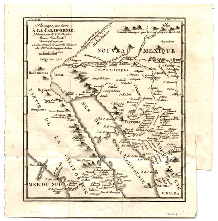 96567, Passage par terre a la Californie decouvert par le R.P. Eusebe-Francois Kino Jesuite depuis 1698 jusqua 1701 ou l'on voit encore les nouvelles Missions des PP. de la Compagnie de Texas, General Map Collection
