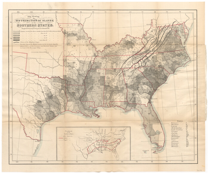 96634, Map showing the Distribution of Slaves in the Southern States, General Map Collection - 1