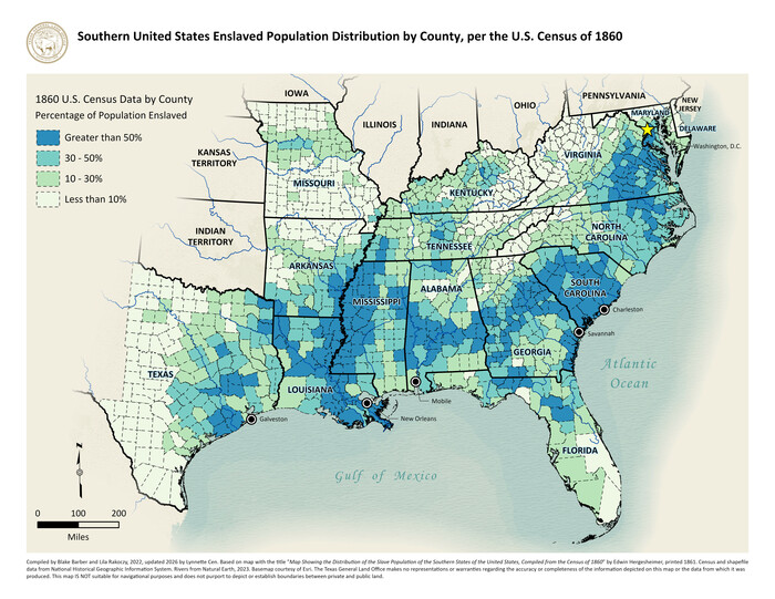 96677, Map Showing the Distribution of the Slave Population of the Southern States of the United States, GIS Educational Maps
