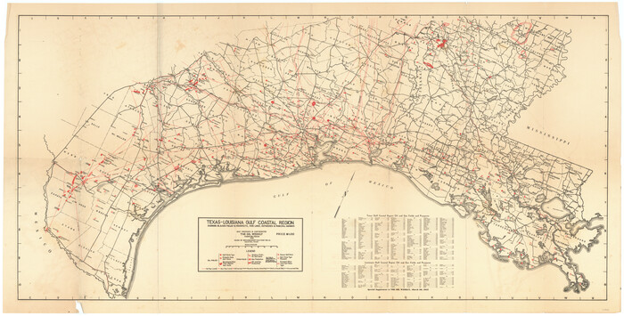 96874, Texas-Louisiana Gulf Coastal Region showing Oil & Gas Fields & Prospects, Pipe Lines, Refineries & Principal Highways, General Map Collection