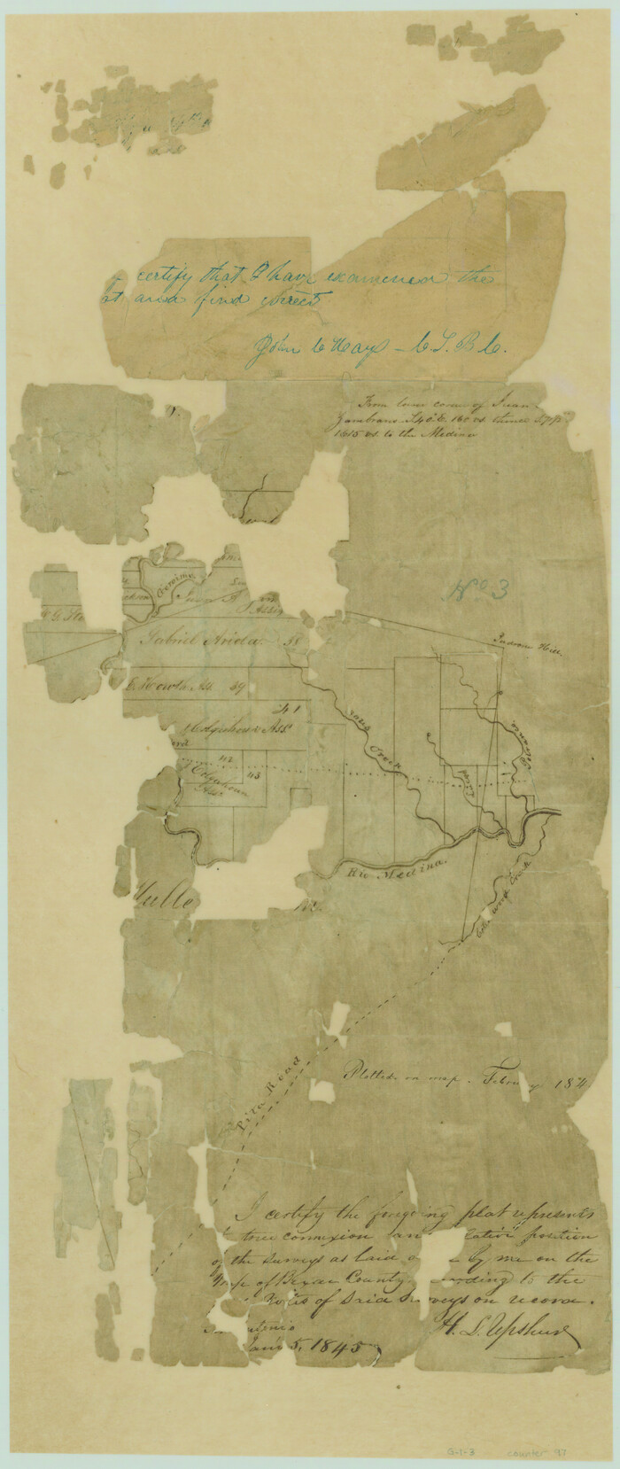 97, [From the lower corner of the Juan Zambrano survey to the Medina River], General Map Collection