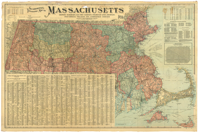 97107, Scarborough's Topographic Map of Massachusetts showing railroads, electric railways, steamboat lines, highways, post offices, villages, etc. completely indexed, General Map Collection