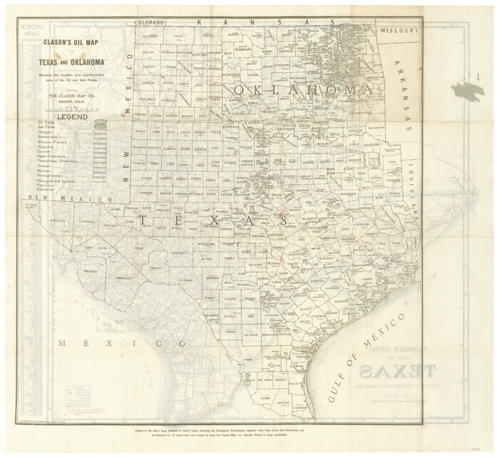 97158, Clason's Oil Map of Texas and Oklahoma showing the location and approximate area of the oil and gas fields, General Map Collection