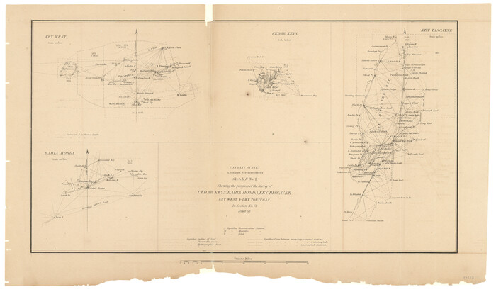 97217, Sketch F No. 2 Showing the progress of the Survey of Cedar Keys, Bahia Honda, Key Biscayne, Key West & Dry Tortugas In Section No. VI, General Map Collection