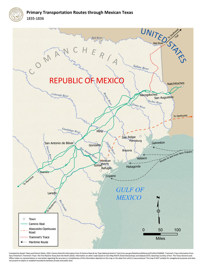 97463, Primary Transportation Routes through Mexican Texas, GIS Educational Maps