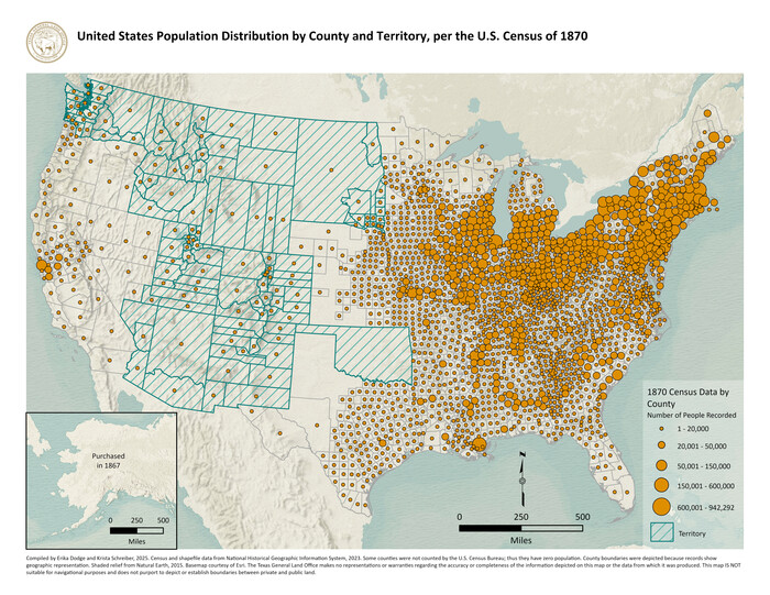 97479, United States Population Distribution by County and Territory, per the U.S. Census of 1870, GIS Educational Maps
