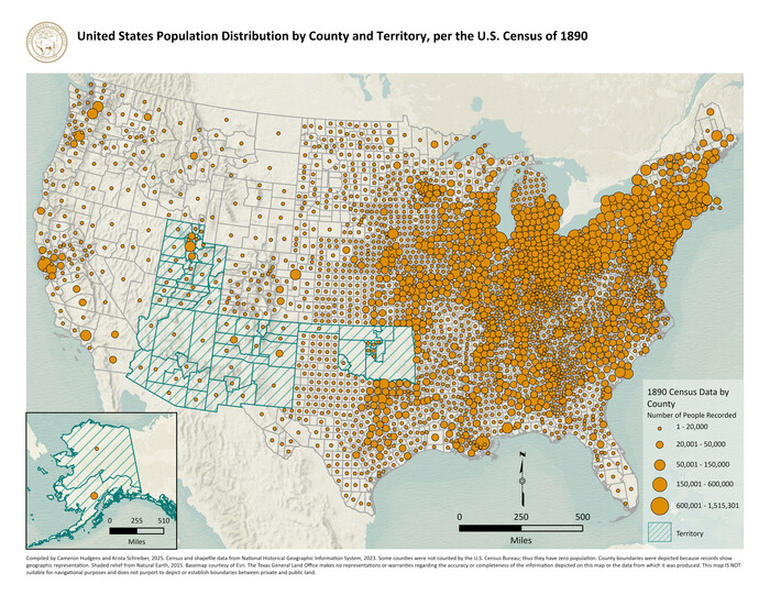 97480, United States Population Distribution by County and Territory, per the U.S. Census of 1890, GIS Educational Maps