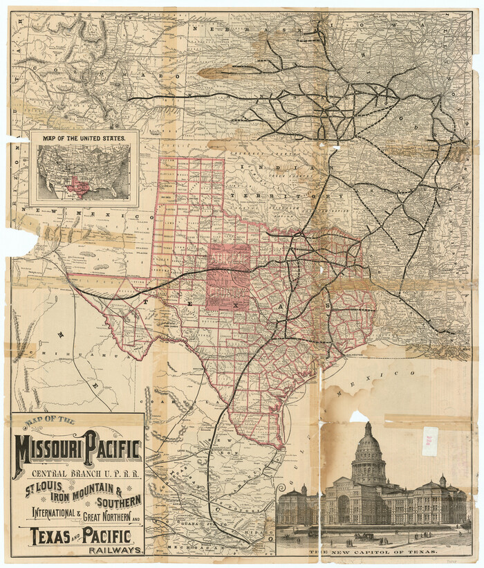 97505, Map of the Missouri Pacific Central Branch U.P.R.R. St. Louis, Iron Mountain & Southern International & Great Northern and Texas and Pacific Railways, General Map Collection