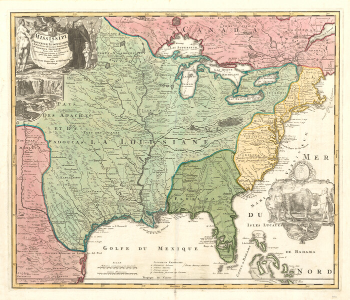 97516, Amplissimae Regionis Mississipi seu Provinciae Ludovicianae a R.P. Ludovico Hennepin Francisc Miss in America Septentrionali Anno 1687. Detectae, Nunc Gallorum Coloniis et Actionum Negotiis Toto Orbe Celeberrimae, General Map Collection

