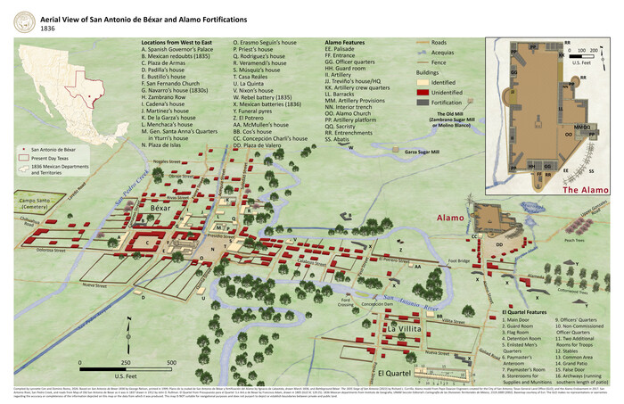 97522, Aerial View of San Antonio de B&eacute;xar and Alamo Fortifications, GIS Educational Maps