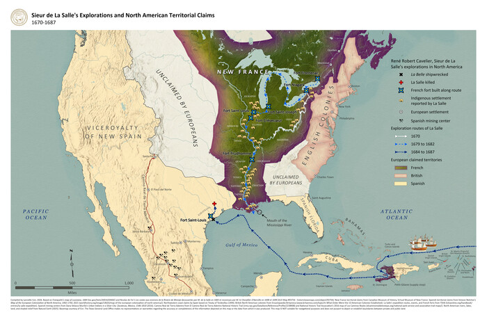 97554, Sieur de La Salle&rsquo;s Explorations and North American Territorial Claims, GIS Educational Maps
