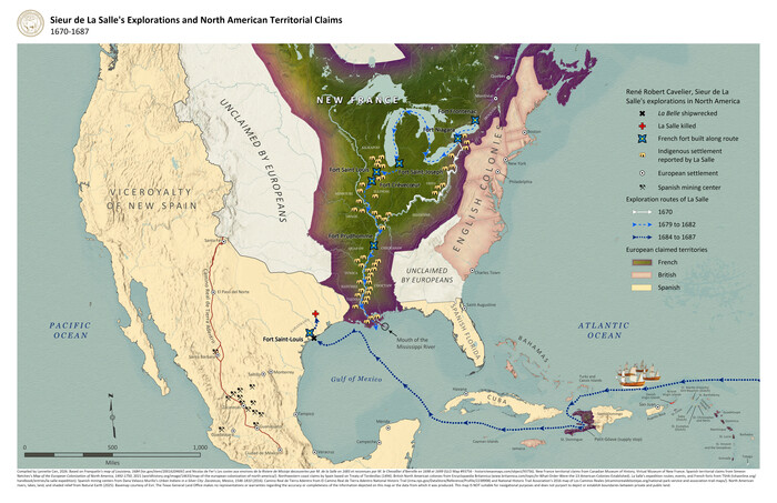 97554, Sieur de La Salle&rsquo;s Explorations and North American Territorial Claims, GIS Educational Maps