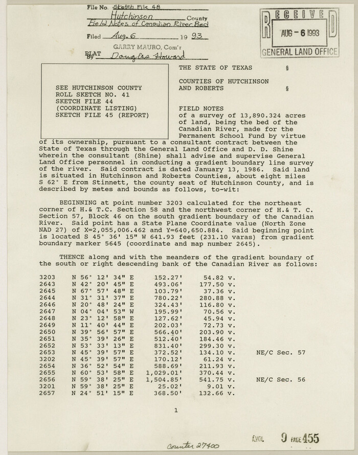 27400, Hutchinson County Sketch File 48, General Map Collection