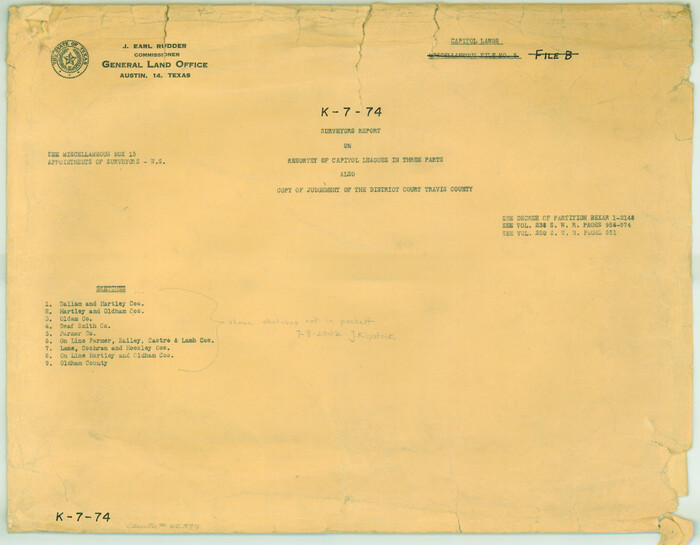 62579, Surveyors report on resurvey of Capitol Leagues in three parts, also copy of judgement of the District Court, Travis County, General Map Collection