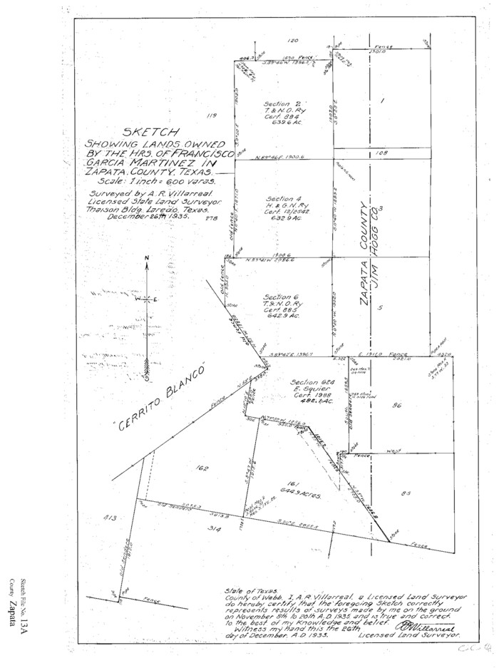 12722, Zapata County Sketch File 13a, General Map Collection